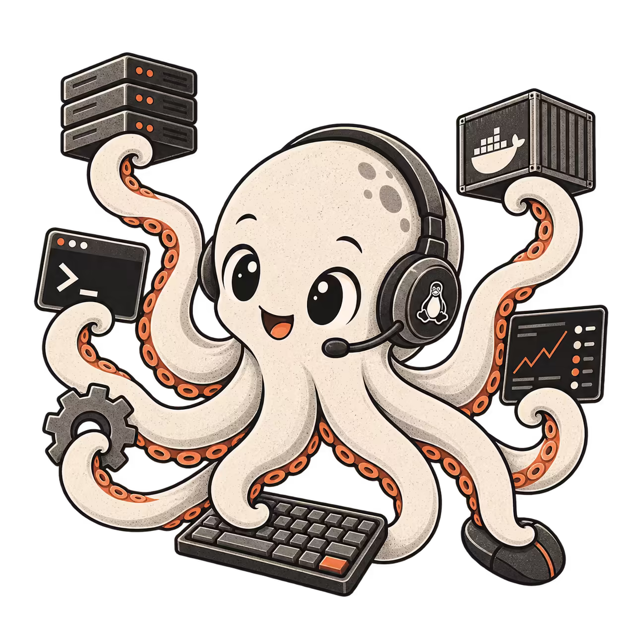Tako, a friendly octopus wearing a Linux headset